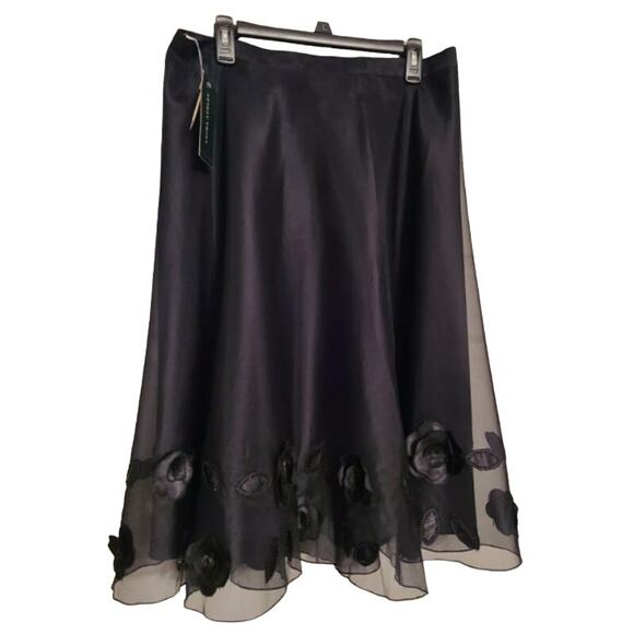 Laura Ashley Black Silk A Line Chiffon Tulle Midi Skirt 4P 4 Whimsigoth NEW NWT - Picture 11 of 11